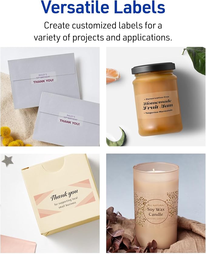 Avery Printable Shipping Labels with Sure Feed, 2" x 4" Customizable Stickers, Matte Clear, 1,250 Blank Mailing Labels Total, Great for Mailing, Shipping, and More (5-Pack of 8663)