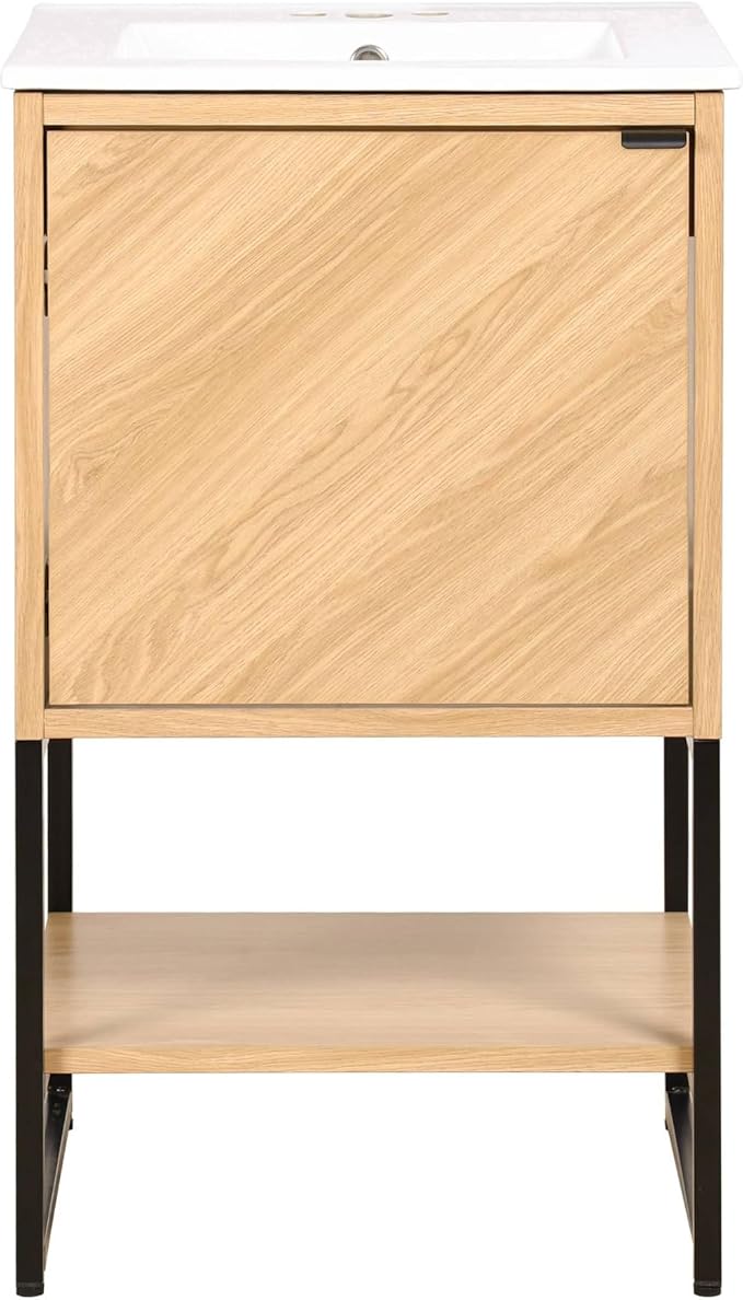 JONATHAN Y Juhl 20" Chevron Freestanding Bathroom Vanity Cabinet, Oak | Modern Minimalist Design, 18" Deep 33" Tall, Soft-Close Door, Interior And Open Shelves, Sink Not Included