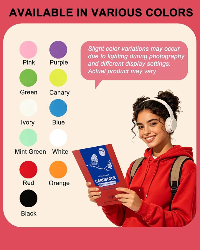 Veritas Red Cardstock 8.5 x 11 Letter Size, 110LB/199GSM Heavyweight Colored Card Stock Printer Paper, 100 Sheets Thick Red Cardstock for Printing, Copy, Invitations, Crafts, DIY Projects