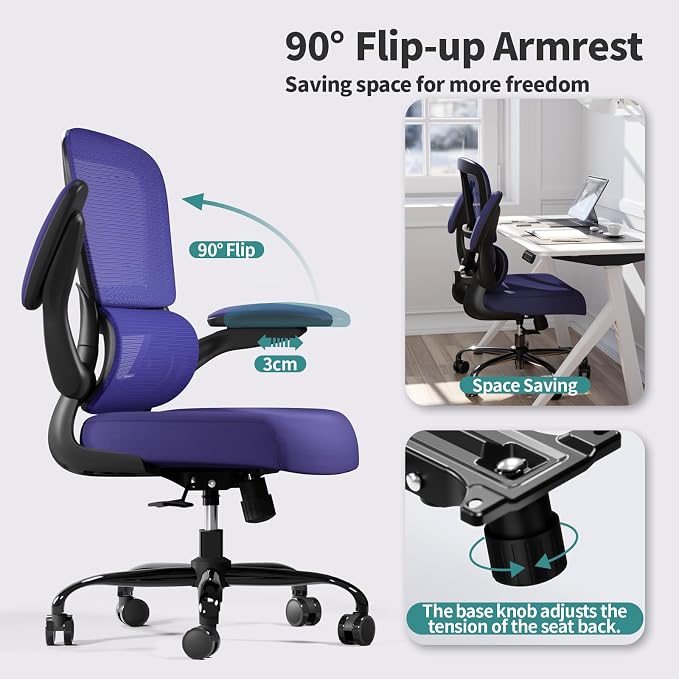TRALT Office Chair - Ergonomic Desk Chair with Adjustable Lumbar Support, Mesh Computer Chair, Executive Chair for Home Office Comfortable Lumbar Support (1, Purple)