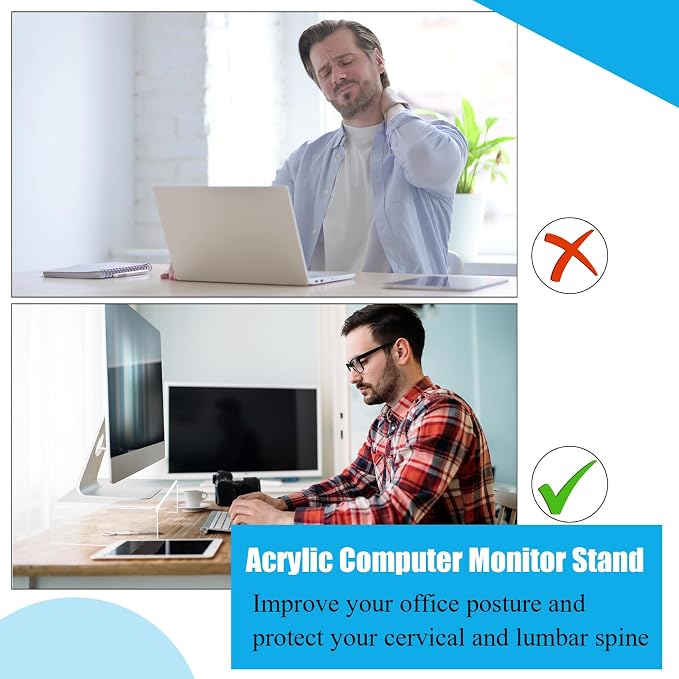 Jetec 2 Pcs Acrylic Monitor Stand Desktop Video Acrylic Monitor Riser Desk Shelf Computer Stand for Laptop TV Computer Screen Desk Organizer Teacher's Day Supplies (Clear, 12 x 8 x 3 Inch)
