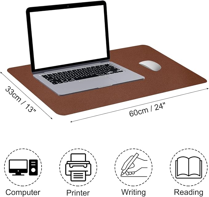 PATIKIL Large Desk Mat, 24"x13" Non-Slip Waterproof PU Leather Desk Pad, Desktop Protector Cover, Dual Sided for Office Home Work Study, Dark Brown