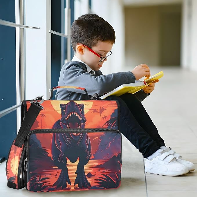 Dinosaur 3 Ring Binder Bag 1.5 inch Binder Organizer with Zipper Shoulder Strap 500 Sheet Documents Storage for School Office