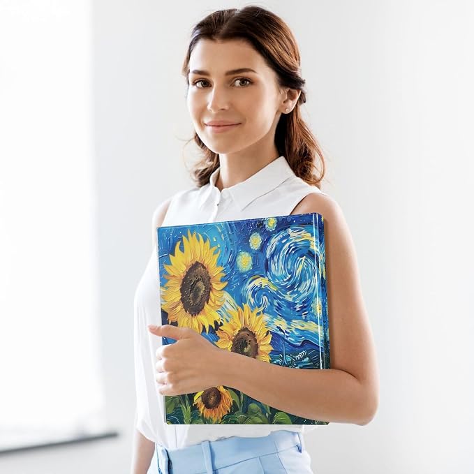 Custom 3 Ring Binder Sunflowers Starry Sky Night 1.5" Round Ring Binders Personalized Name View Binder with 200 Sheet for Kids School Supplies Women Men Office, 1 Pack