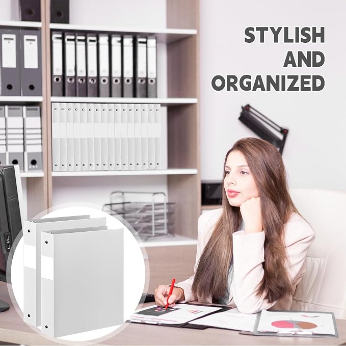 Henoyso 24 Pcs 1.5 Inch 3 Ring Binders, Letter Size,White | Binders Bulk, Holds 350 Sheets, Round Rings, Durable Flexible PP Plastic Covers, Pockets Labels, School Office Supplies