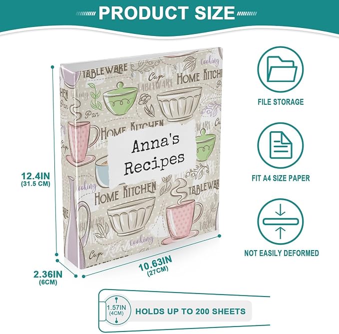 Personalized Recipe Binder 8.5x11 3 Ring Recipe Binder Customized Cook Book Binders with Clipboard&Pockets Large Recipe Organizer for Kitchen, Recipes, Family-Light Tan Home Kitchen Coffee