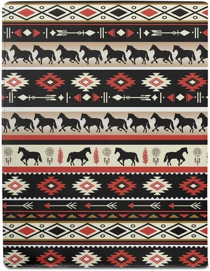 Dreaweet Aztec Ethnic Tribal Horse Pattern Portfolio Leather Padfolio Binder Interview Resume Portfolio Folder Business Card Holder Organizer Letter Size Writing Pad