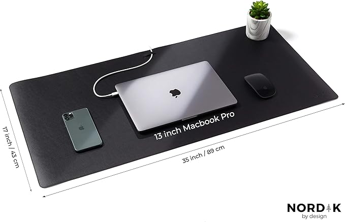 Nordik Leather Desk Mat - Cork Pebble Black - Leather Desk Pad (35x17 in) | Premium Vegan Leather Desk Pad with Cable Organizer, Giftable, Extended Waterproof Mouse Mat, Non-Slip Desk Pad Protector
