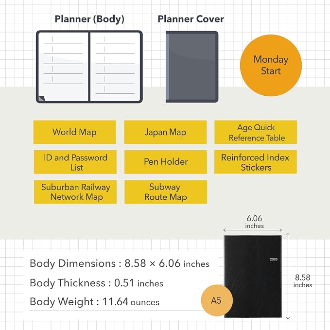 NOLTY Access A5-5 Weekly Planner 2026, April Start, Japanese Edition, Pink Beige, 2026-9684