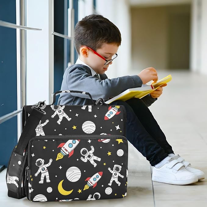 Astronaut Rocket Planet Stars 3 Ring Binder Bag 1.5 inch Binder Organizer with Zipper Shoulder Strap 500 Sheet Documents Storage for School Office