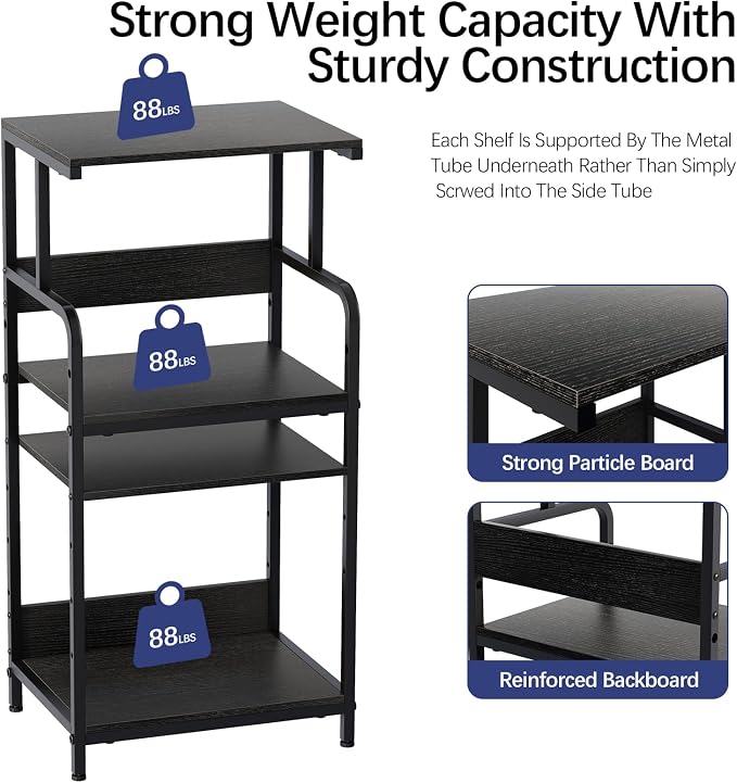 Arbuxzuy 4 Tier Stand with Storage Shelf, Tall Mobile Printer Table for Home Office, Adjustable Stands for Heat Press Scanner Fax (Black)