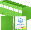 Henoyso 24 Pcs 1.5 Inch 3 Ring Binders, Letter Size,Lime Green | Binders Bulk, Holds 350 Sheets, Round Rings, Durable Flexible PP Plastic Covers, Pockets Labels, School Office Supplies