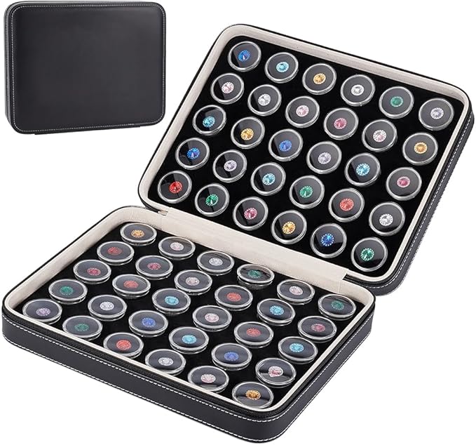 BENECREAT 60 Pcs Closeable Gemstone Collection Storage Box with Foam Insert, 1.2x0.6 Inch Plastic Gem Jars, Display Tray Set for Loose Diamond Collectibles Crystal, Diamond Display Case