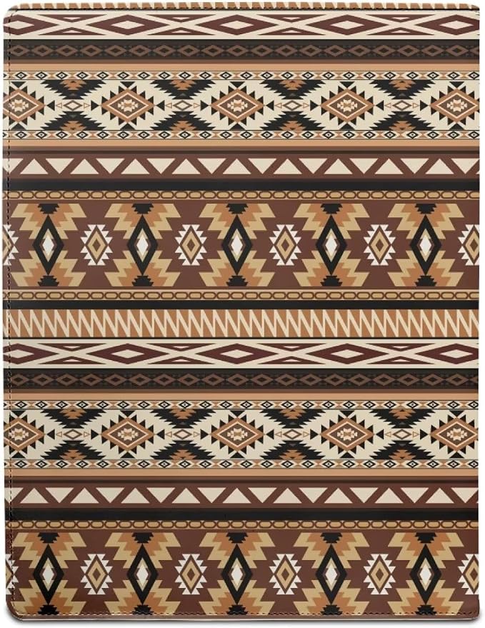 Dreaweet Brown Aztec Leather Portfolio Western Tribal Geometric A4 Document Folder Work Pad Padfolio,Letter Size Notepad Clipboard,Resume Folio Binder