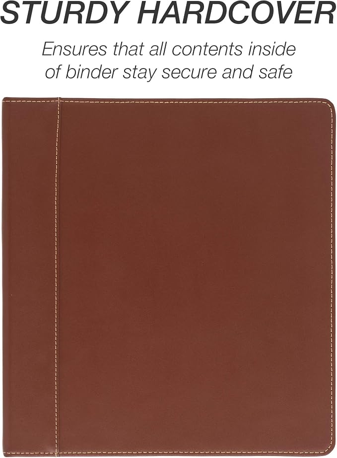 Samsill 1 Inch 3 Ring Binder, Leather, Brown with Contrast Stitching, 8.5X 11 Inch, 3 Rings, Notebook Binder, Portfolio Organizer, Planner, Journal