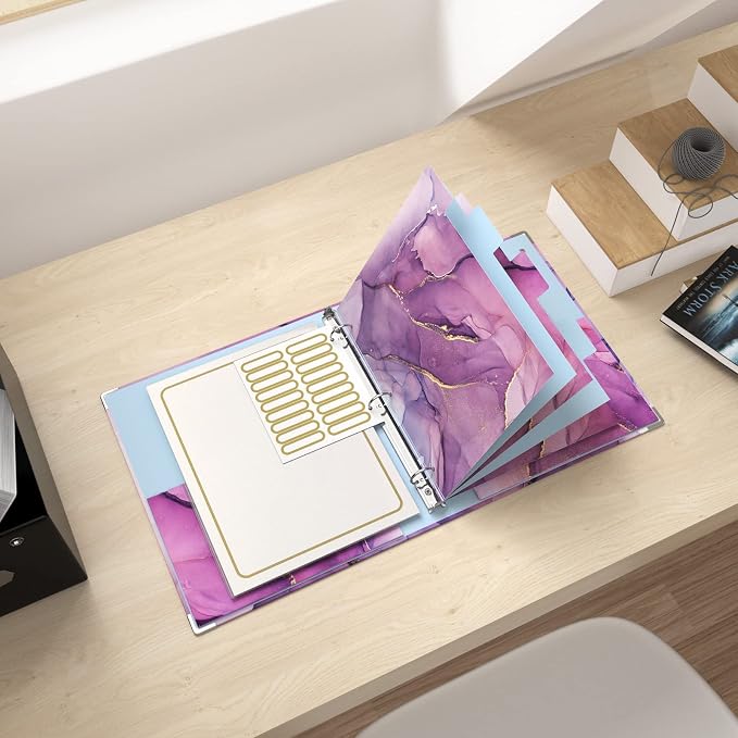 Rouidr 3 Ring Binder with clipboard, 1 inch 8.5 x 11 in Letter Size View Binders Organizer with Dividers Tabs & Clear Sleeves, School Supplies, Office Supplies, Purple Marble