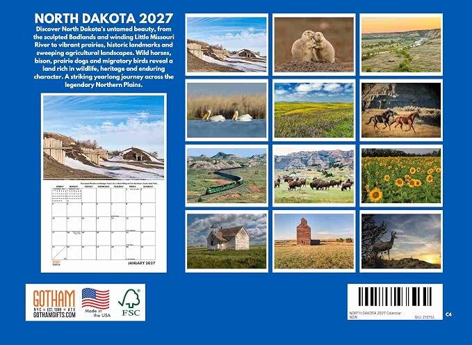 North Dakota Calendar 2027 Monthly Wall Calender 12 Month