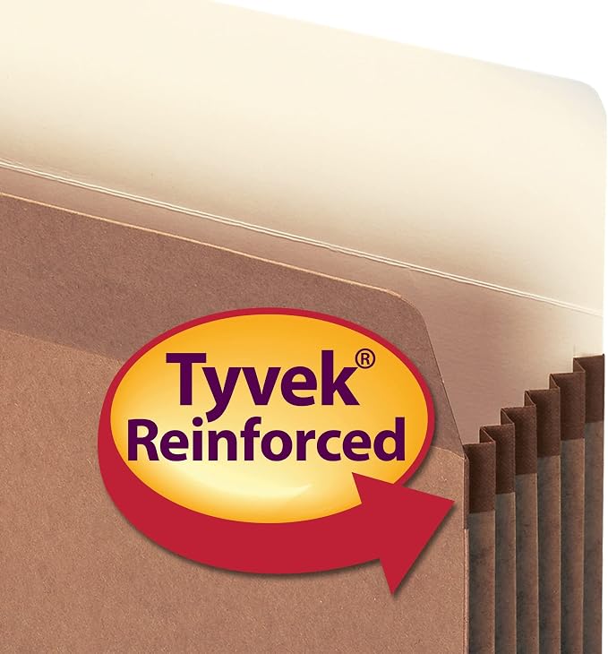 Smead 100% Recycled File Pocket, Straight-Cut Tab, 5-1/4" Expansion, Legal Size, Redrope, 10 per Box (74206)