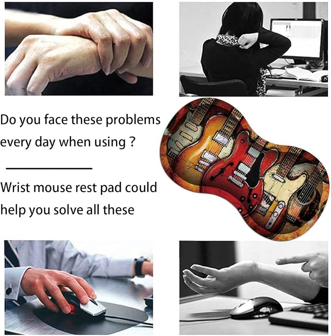 Extended Gaming Mouse Pad Desk Pad Keyboard Pad, Mouse Wrist Rest and Coaster, Anti-Slip Rubber Base Mouse Pad, Suitable for Gaming and Office, Guitar