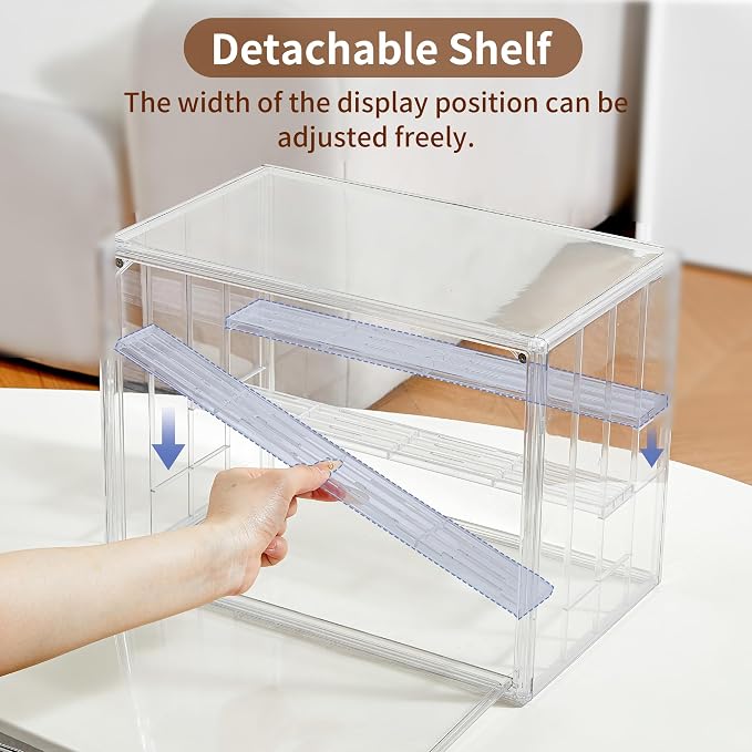 4 Layer Stackable Acrylic Figure Case for Collectibles Display Box,3 Pack | Removable Adjustable Partitions & Magnetic Door,Interlocking Stable Design,Dustproof Cover for Figurine Storage