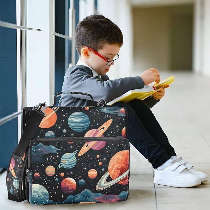 Space Planet Astronomy 3 Ring Zipper Binder with Handle 1.5 inch Binder Organizer, Multi Pockets Office File Folder with Shoulder Strap 500 Sheet Capacity