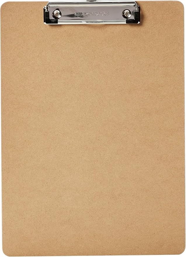 Amazon Basics Hardboard Office Clipboard, Low-Profile, Letter Size, 9" x 12.5", Brown, 6-Pack