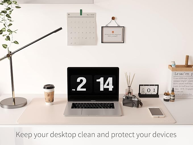 RENMTURE Dual-Sided Mouse Pad, Natural Cork & PU Leather Large Desk Pad for Office and Home Work, Desk Protector Non-Slip, Waterproof, Easy Clean (Apricot, 36"x17")