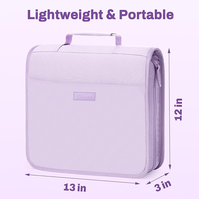 Zipper Binder with Handle, 1.5 Inch O-Ring, 325 Pages Capacity, with 5-Tab Expanding File Folder for Classified Storage, Small Size Lightweight Zipper Bag for Middle School Students, Lavender Purple