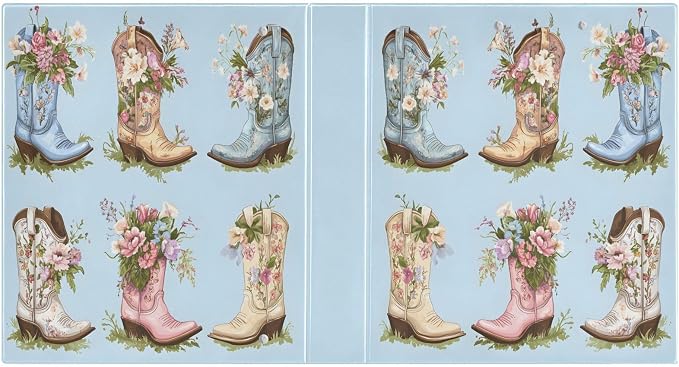 3 Ring Binder Cowboy Boots Flowers 1.5" Round Ring Binders View Binder with 200 Sheet for Kids School Supplies Women Men Office, 1 Pack
