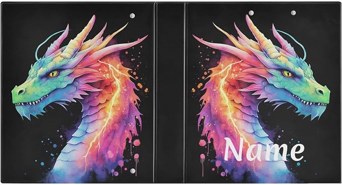 Custom 3 Ring Binder Lightning Dragon Watercolor 1.5" Round Ring Binders Personalized Name View Binder with 200 Sheet for Kids School Supplies Women Men Office, 1 Pack