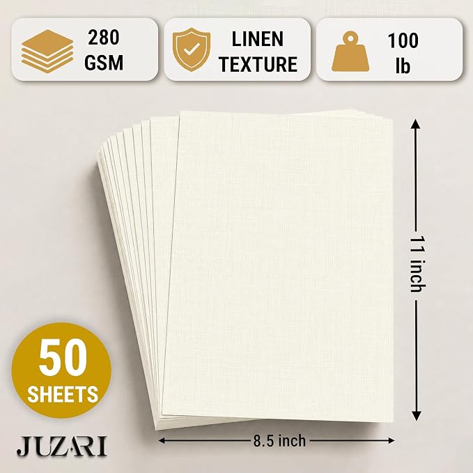 50 Sheets Ivory Linen Paper Textured Cardstock 8.5 x 11, 100 lb Card Stock Paper Letter Size Cardstock for Invitations, Greeting Cards, Card Making, Crafting, Die Cutting and DIY Projects