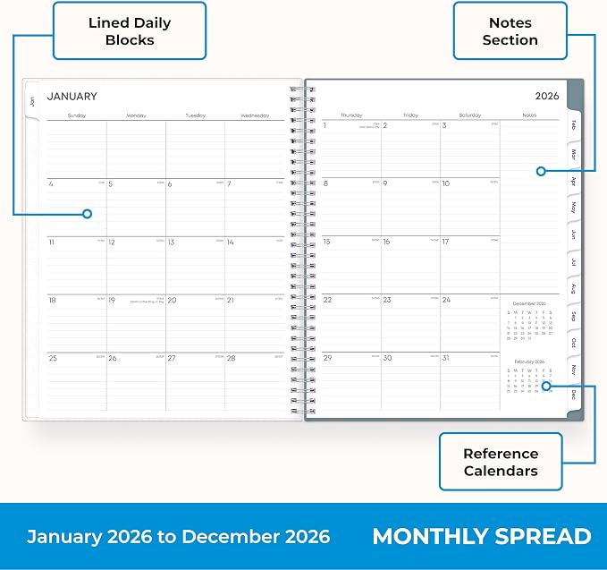 Blue Sky 2026 Weekly & Monthly Planner Calendar, 8.5"x11", Amitza