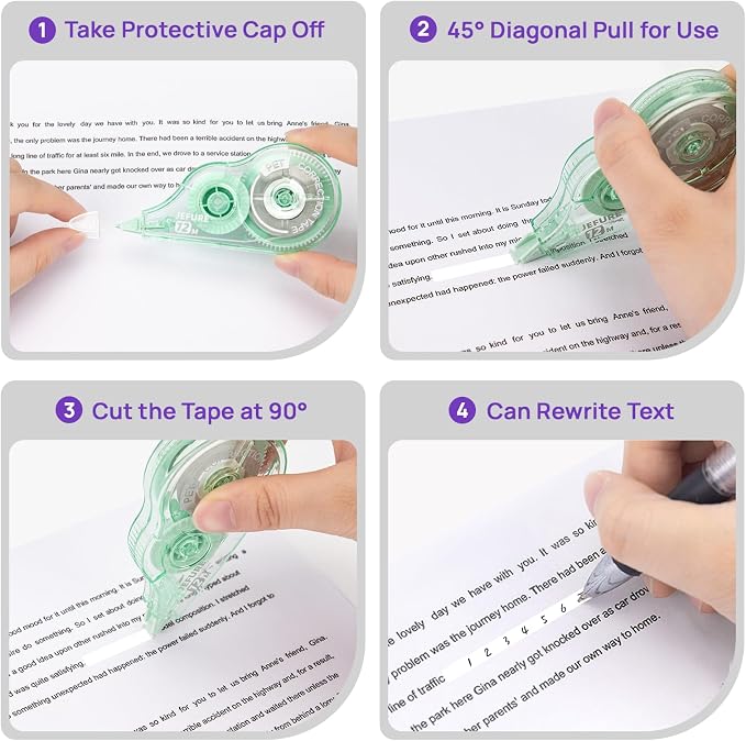 4 Pcs Core Correction Tape, 39.37 Ft, White, 0.2 in Width | White Wrong Out Tear-Resistant Bulk, Instant Corrections, Easy to Use Applicator for School, Office, Note Taking, Journal