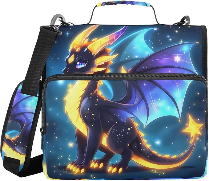 3 D-Ring Zipper Binder Bag, Little Dragon in Galaxy Dark Space Removable Binder with Zipper Case Hold 300+ Sheets& 13 Inch Laptop for School Office Supplies Organizer