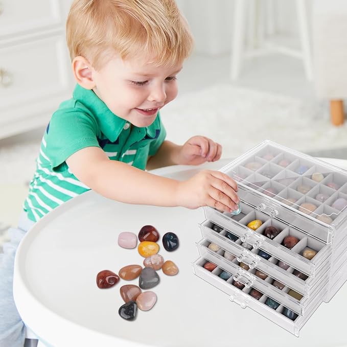 Rock Display Case,Rock Collection Box,90 Grid Rock Collection Display Case, Rocks Collections Storage,Acrylic Clear Displays Cases Organizer for Gemstone Fossil Crystal Stone Collectibles
