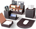 5PCS Desk Organizer and Accessories Set, Pu Leather Office Supplies with Multifunction Desktop Organizer Storage Box, Tissue Holder, Mouse Pad, Note Paper Holder, Pencil Holder for Desk Brown