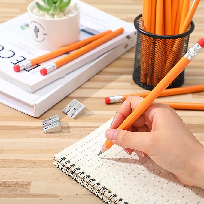 Fainne 48 Pcs Large Pencils 3 Sharpeners,Orange+silver,Round