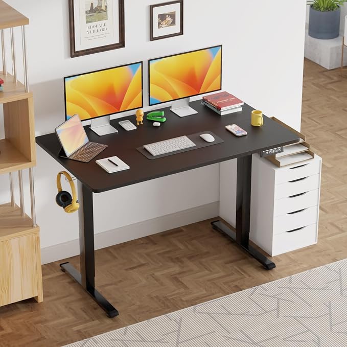 PayLessHere 48 Inch Electric Standing Desk Sit Stand up Desk Home Office Desk with Large Space Headphone Holder 2 Memory Function for Home,Office,Meeting Room (Black)