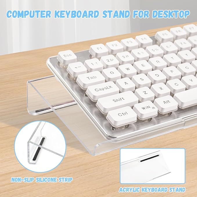 Keyboard Stand with Gel Wrist Rest Combo, Ergonomic Desktop Riser & Wrist Support Platform for Computer, Acrylic Clear Keyboard Stand Compatible Non-Slip Base