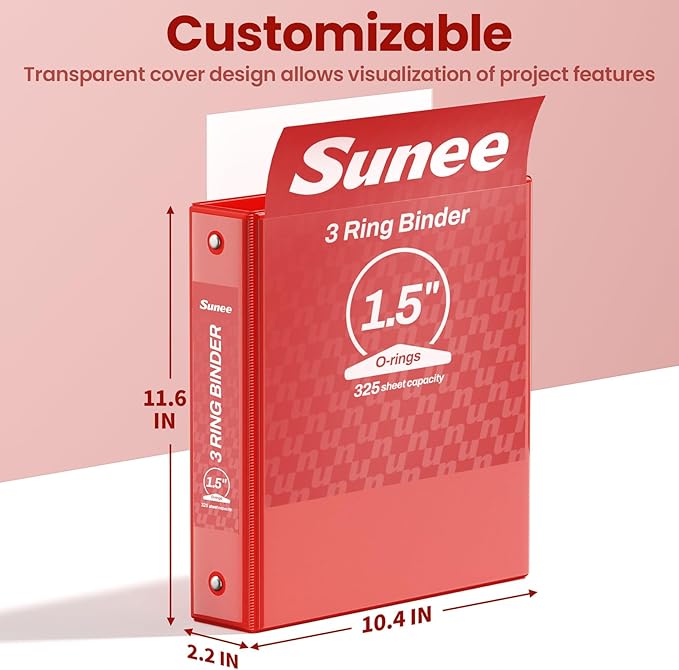 SUNEE 1.5 Inch Binders 3 Ring 4 Pack, 1 1/2 Inch Classic 4-Color Binder Set (8.5x11 Inches) for Office, School or Home Supplies