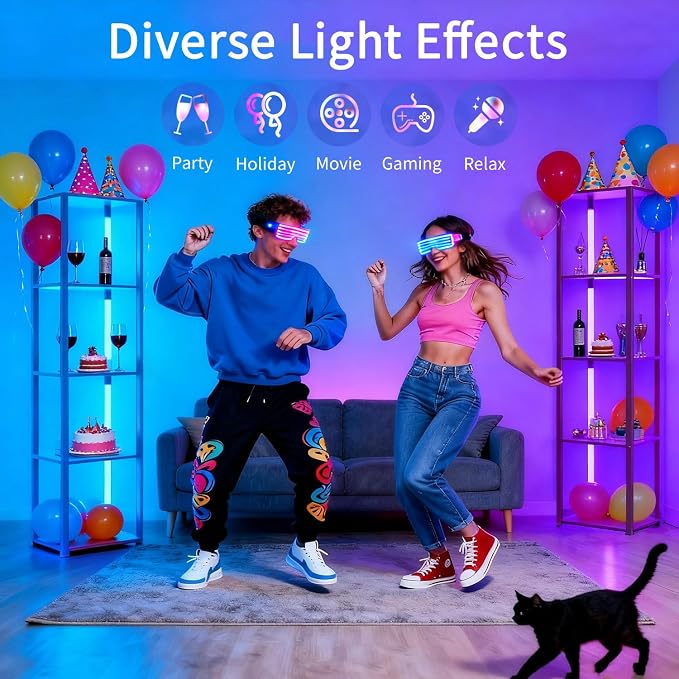 RGBCW Floor Lamp with Shelves, LED Smart Modern Floor Lamp with Music Sync, Color Changing Corner Display Shelf Lamp, Standing Lamp with Shelves for Living Room and Bedroom, Office, Brown