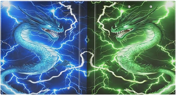 Fire Dragon Round Ring Binders 1.5 Inch Dinosaur Red Green 3 Ring Clipboard Binder for Office School Work Supplies File Folder 200 Sheet Capacity