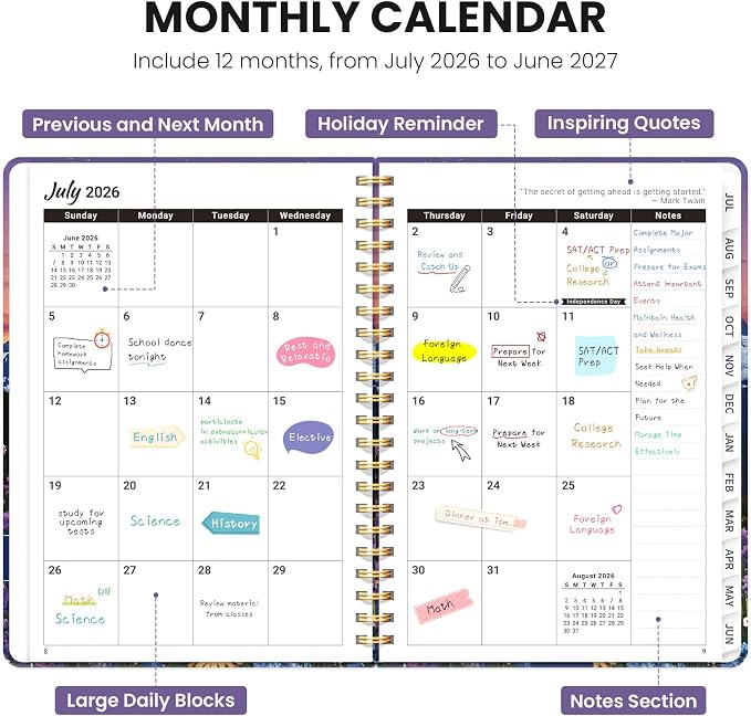 ZOTIA Planner 2026-2027 Weekly & Monthly Calendar Planner Jul 2026-Jun 2027