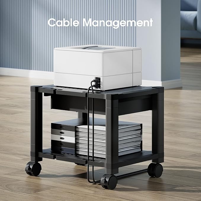 HUANUO Printer Stand with Cable Management and Storage Drawer, Printer Table with Locking Wheels, 14.1-inch Maximum Height Printer Cart for Under Desk, Home, Office, HNDPS | Cable management, 17.2 x 13.2 inch top shelf, adjustable height, 38.5 lbs capa...