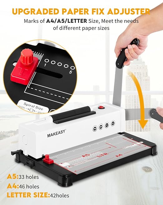 Spiral Binding Machine, 4:1 Pitch, 12 Sheets Punch Capacity, Electric Coil Insert, Book Binder Machine for A4/A5/Letter Size Paper, Come with 1 Box pcs 5/16'' Coils & Pliers