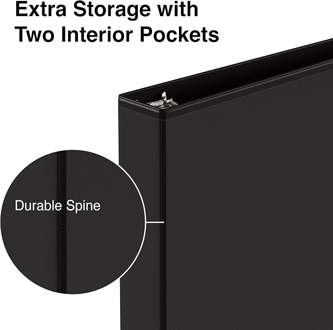 Staples 2" 3-Ring View Binder, Black, 4/Pack