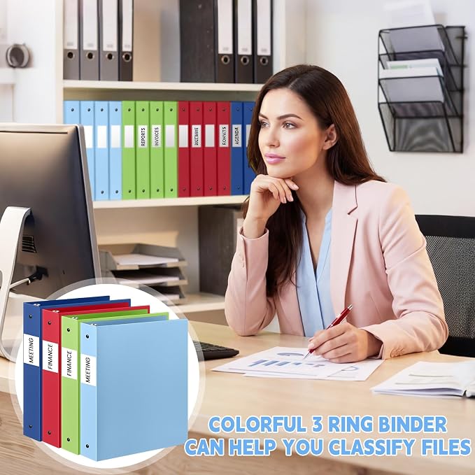 Henoyso 12 Pcs 1.5" 3 Ring Binders, Colored Binders, Bright Color | Flexible Soft Binders, for Office School Business, Fits Letter Size 8.5'' x 11'' Paper, Holds 100 Sheets with 2 Pockets