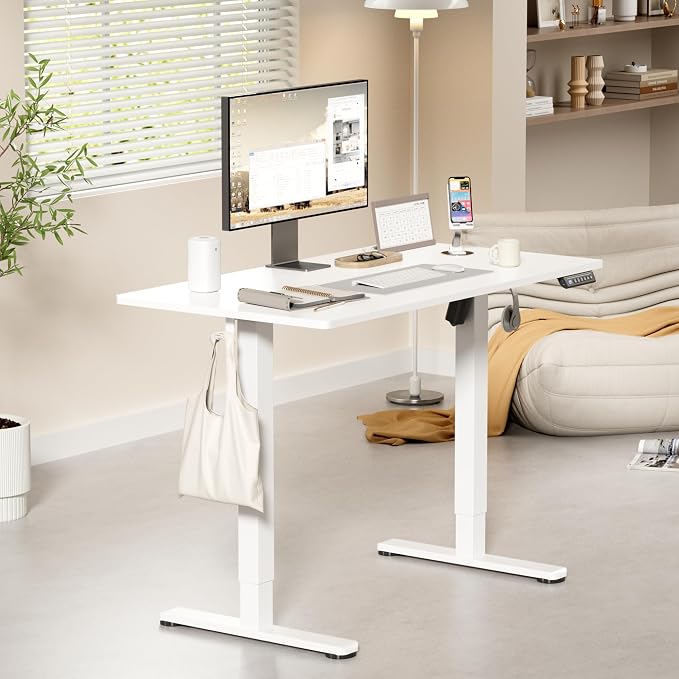 YESHOMY Height Adjustable Electric Standing Desk, 39 x 24 Inches Memory Home Office Sit Stand up Desk with Phone Holder and USB Charging Port, White