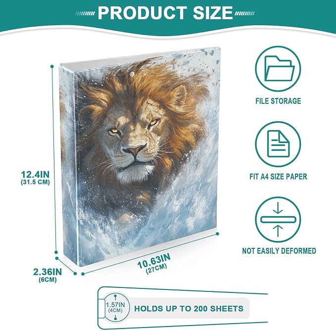 Lion Blue Decorative 3 Ring Binder 1.5 Inch Large View Binders with Pockets Holds 200 Sheets File Organizer for Office College School, 2 Pack