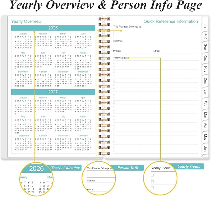 Daily Planner 2026-2027 Full Page Per Day- 2026-2027 Daily & Monthly Planner from July 2026 to June 2027, Day Planner 2026-27 with 12 Months Tabs, 6.4" x 8.5", Pink Flowers